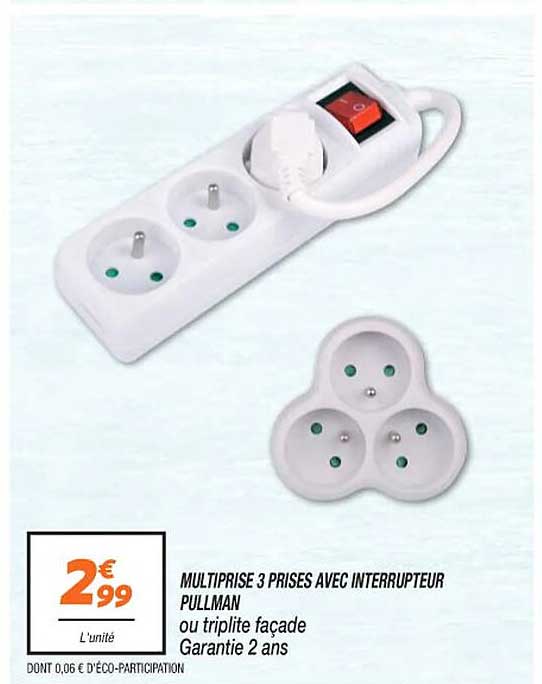 multiprise 3 prises avec interrupteur pullman