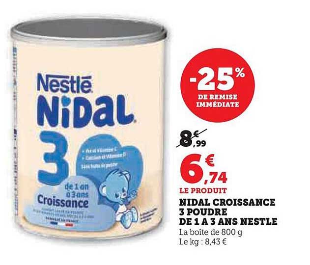 nidal croissance 3 poudre de 1 à 3 ans nestlé
