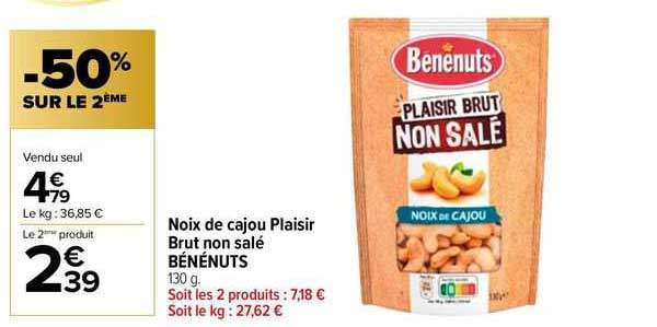 noix de cajou plaisir brut non salé bénénuts