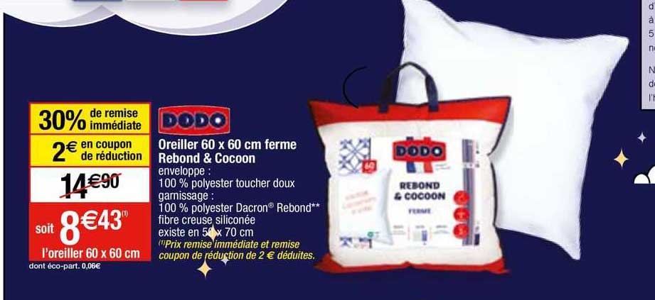 oreiller 60 x 60 cm ferme rebond & cocoon dodo