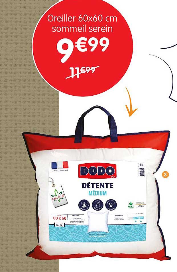 oreiller 60x60 cm sommeil serein