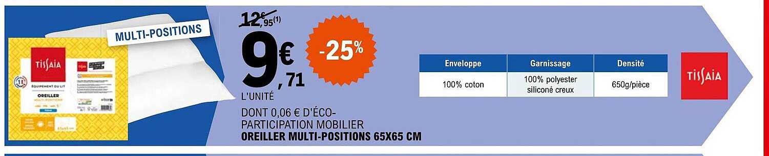oreiller multi-positions 65 x 65 cm tissaia