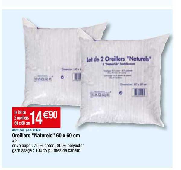 oreillers "naturels" 60 x 60 cm