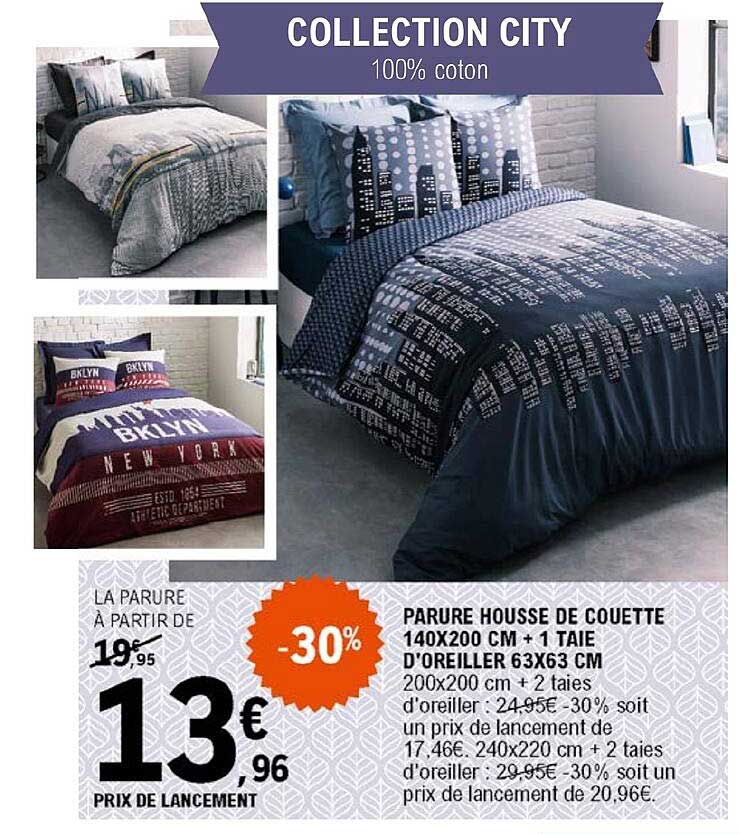 parure housse de coeutte 140 x 200 cm + 1 taie d'oreiller 63 x 63 cm city