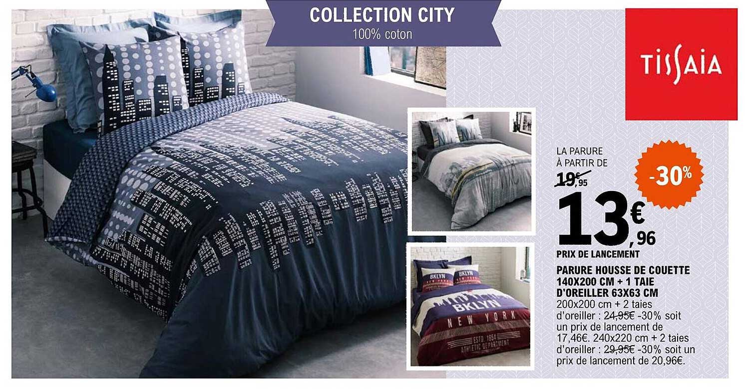 parure housse de couette 140 x 200 cm + 1 taie d'oreiller 63 x 63 cm tissaia