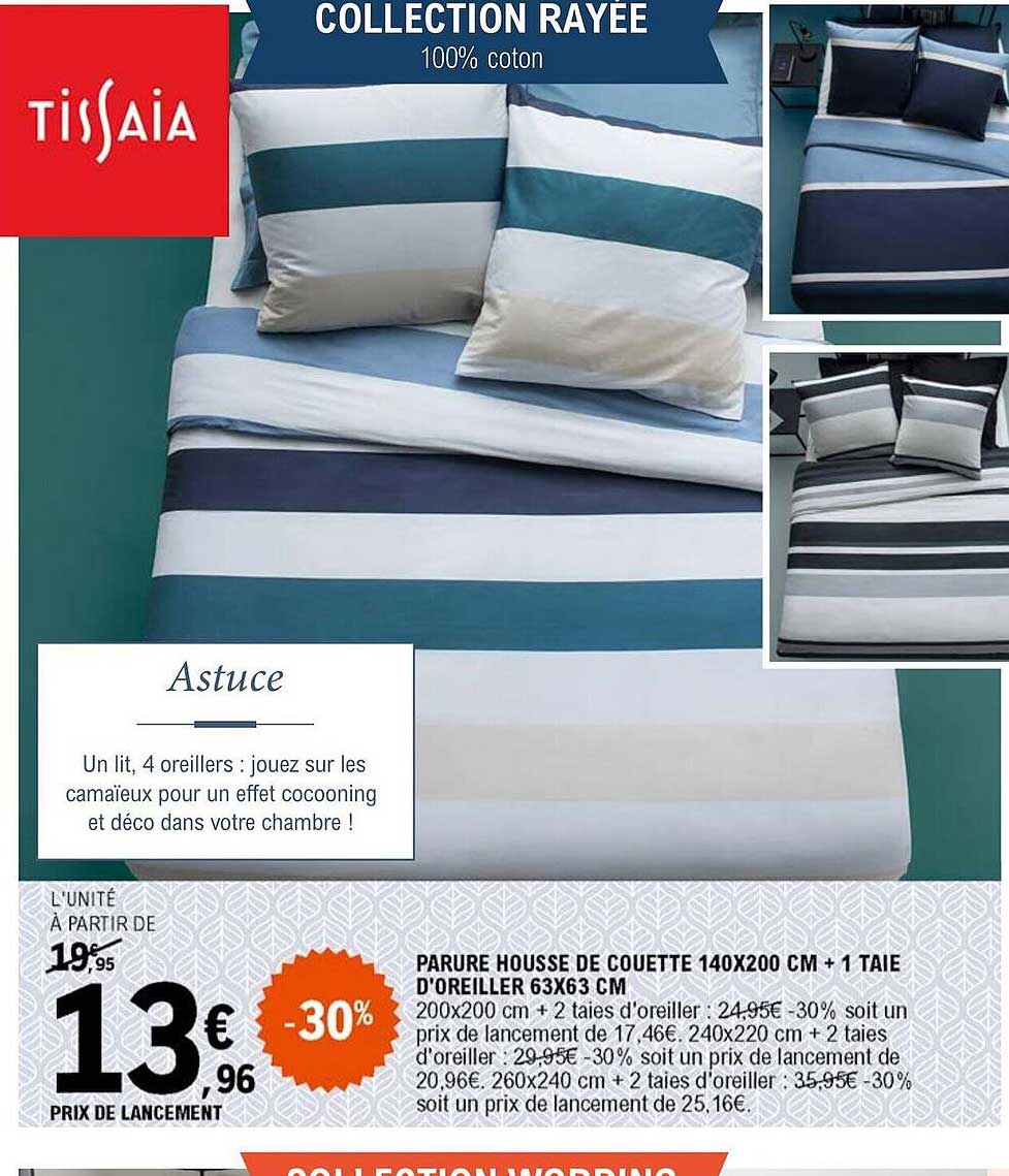 parure housse de couette 140 x 200 cm + 1 taie d'oreiller 63 x 63 cm tissaia
