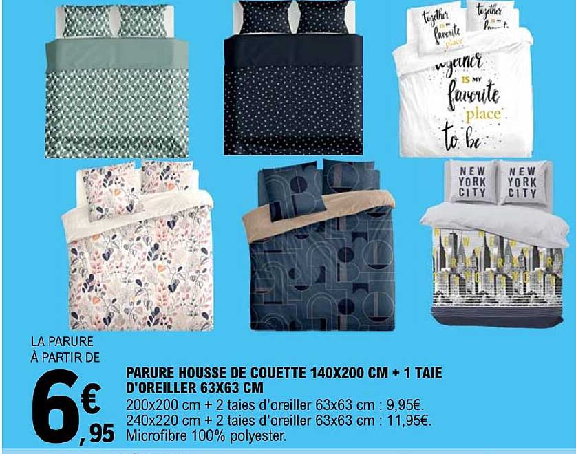 parure housse de couette 140 x 200 cm + 1 taies d'oreiller 63 x 63 cm