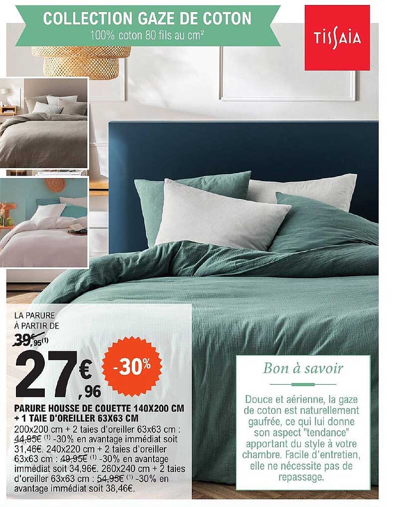 parure housse de couette 140x200 cm + 1 taie d'oreiller 63x63 cm