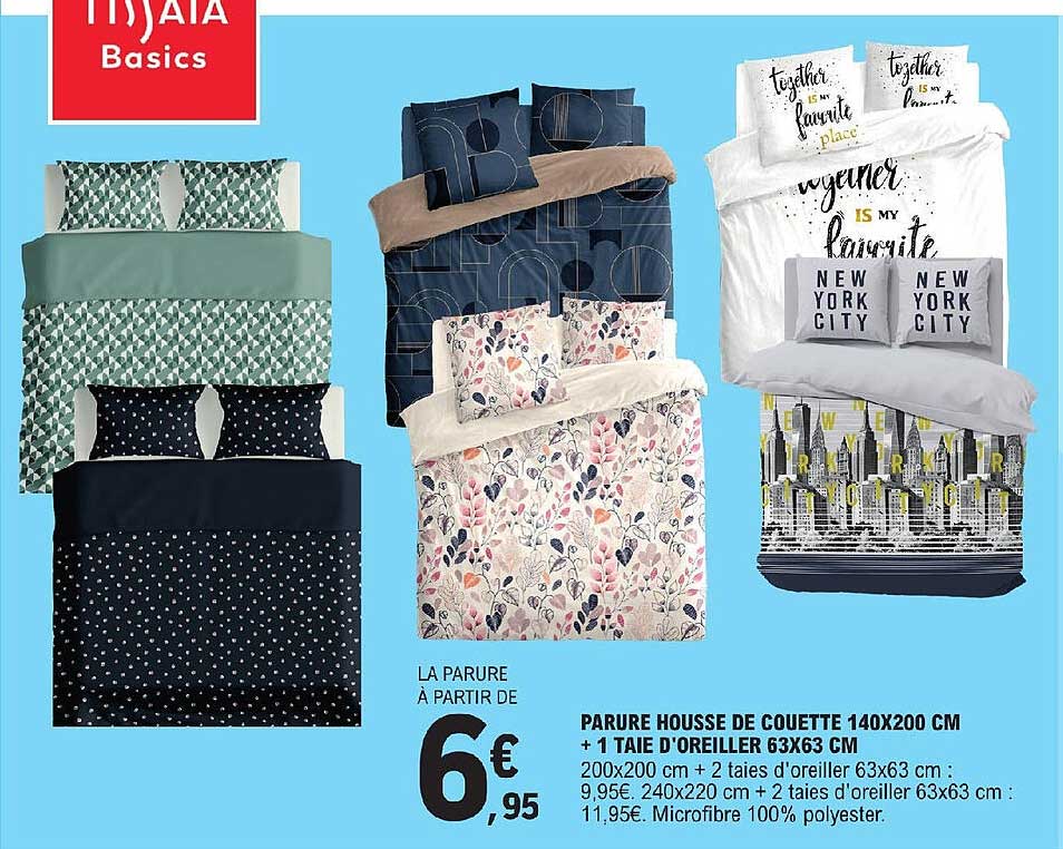 parure housse de couette 140x200 cm + 1 taie d'orellier 63x63 cm