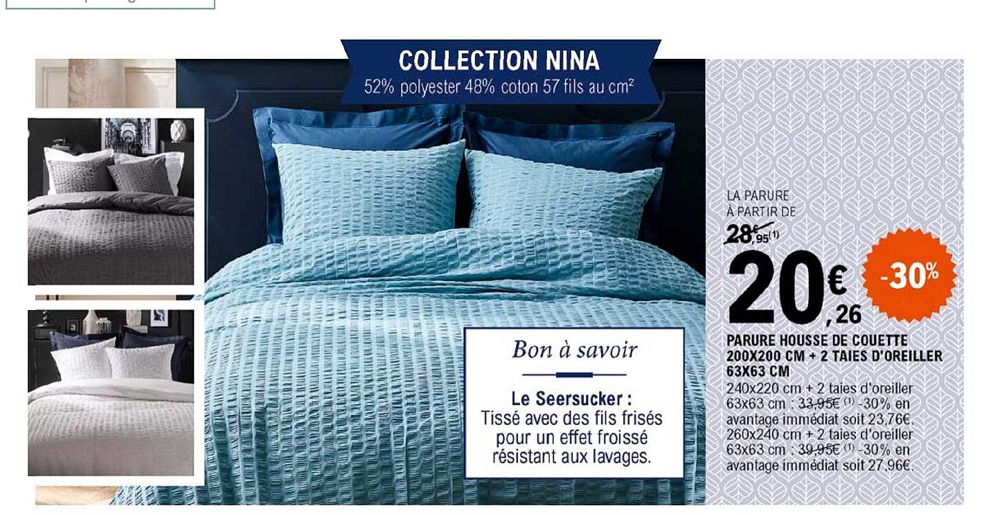 collection nina : parure housse de couette 200 x 200 cm + 2 taies d'oreiller 63 x 63 cm