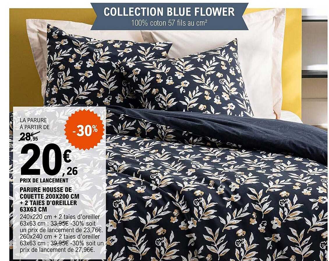 parure housse de couette 200 x 200 cm + 2 taies d'oreiller 63 x 63 cm