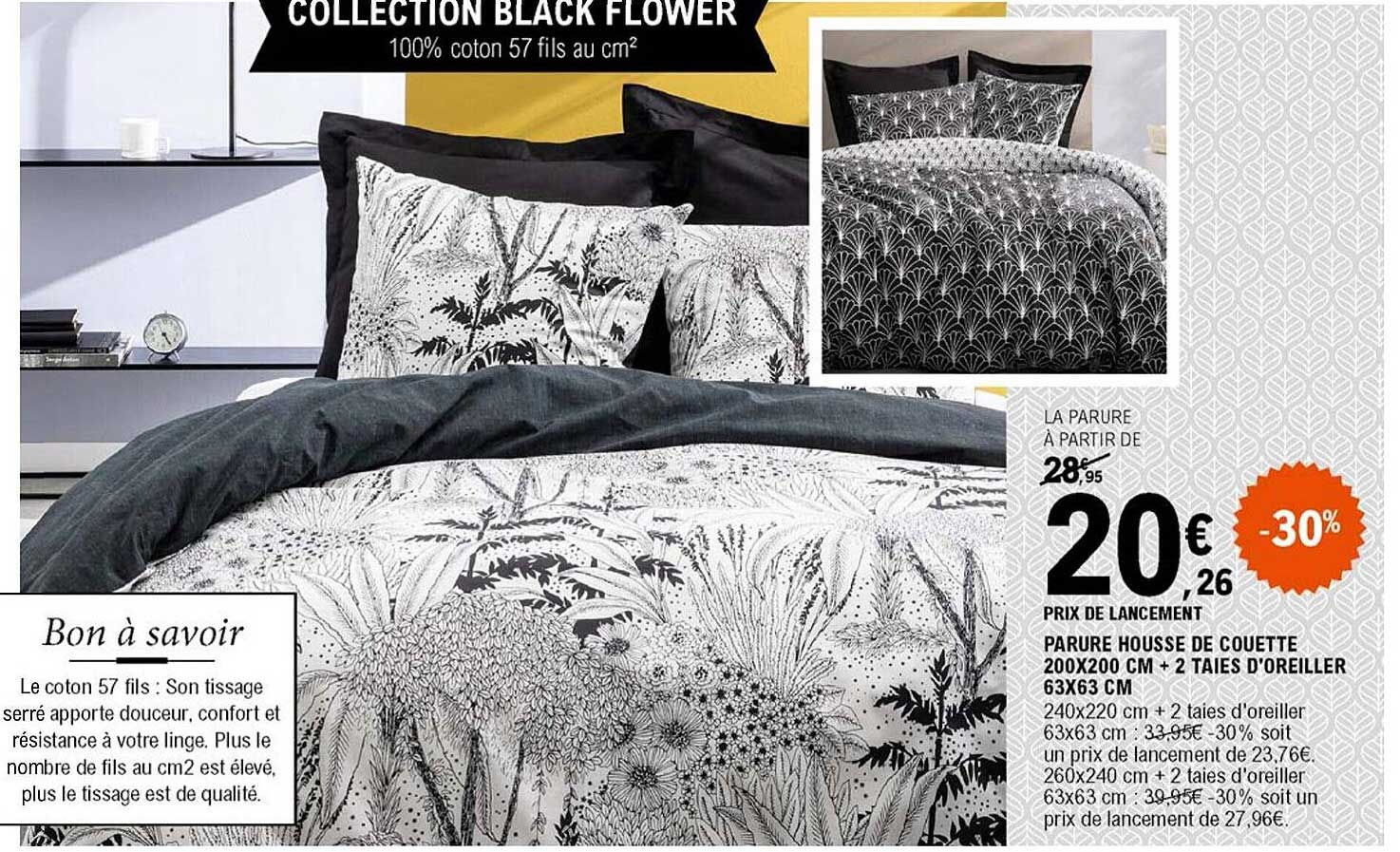 parure housse de couette 200 x 200 cm + 2 taies d'oreiller 63 x 63 cm black flower