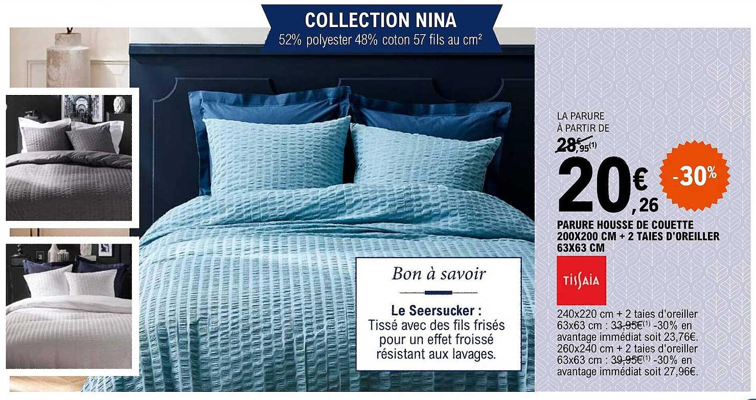 parure housse de couette 200 x 200 cm + 2 taies d'oreiller 63 x 63 cm nina tissaia