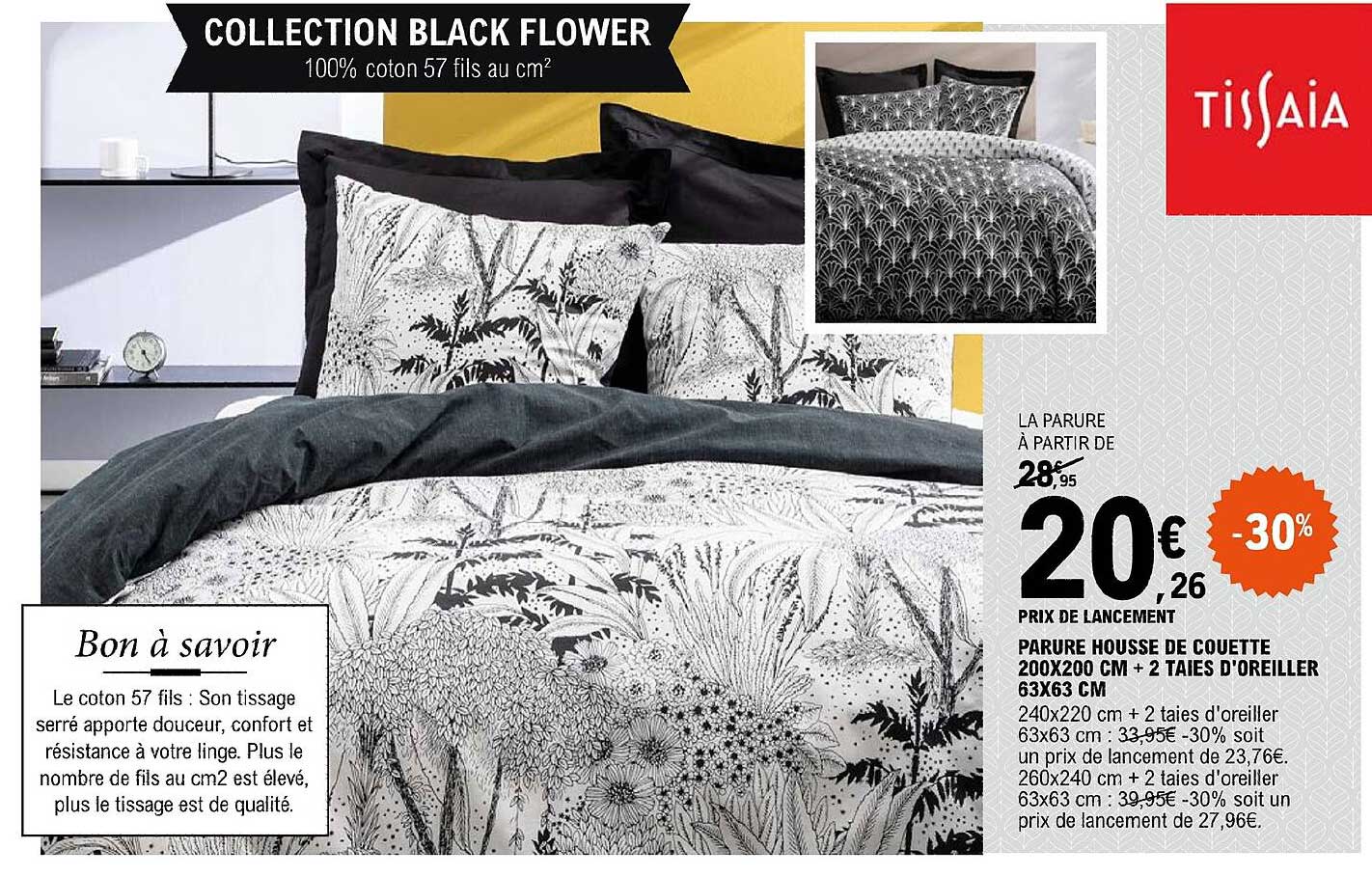 parure housse de couette 200 x 200 cm + 2 taies d'oreiller 63 x 63 cm tissaia