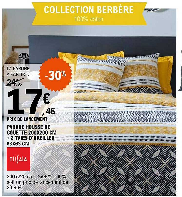 parure housse de couette 200 x 200 cm + 2 taies d'oreiller 63 x 63 cm tissaia