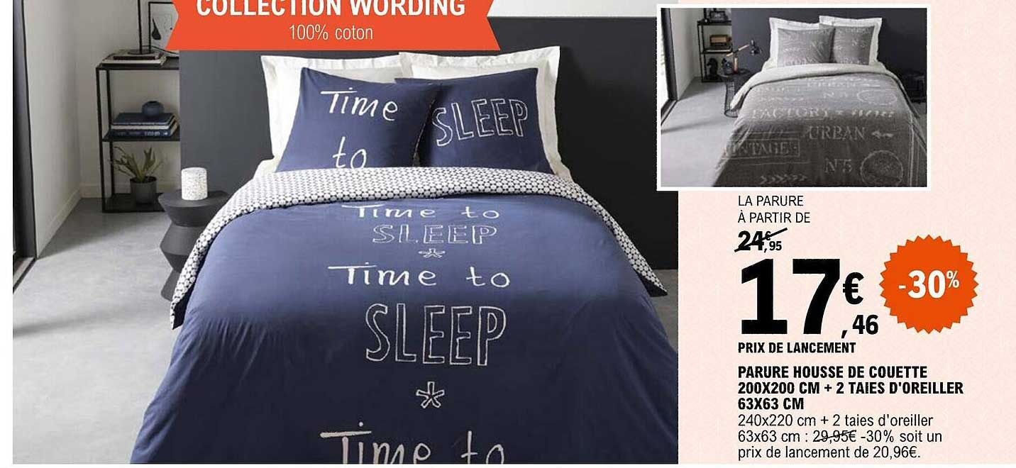 parure housse de couette 200 x 200 cm + 2 taies d'oreiller 63 x 63 cm wording