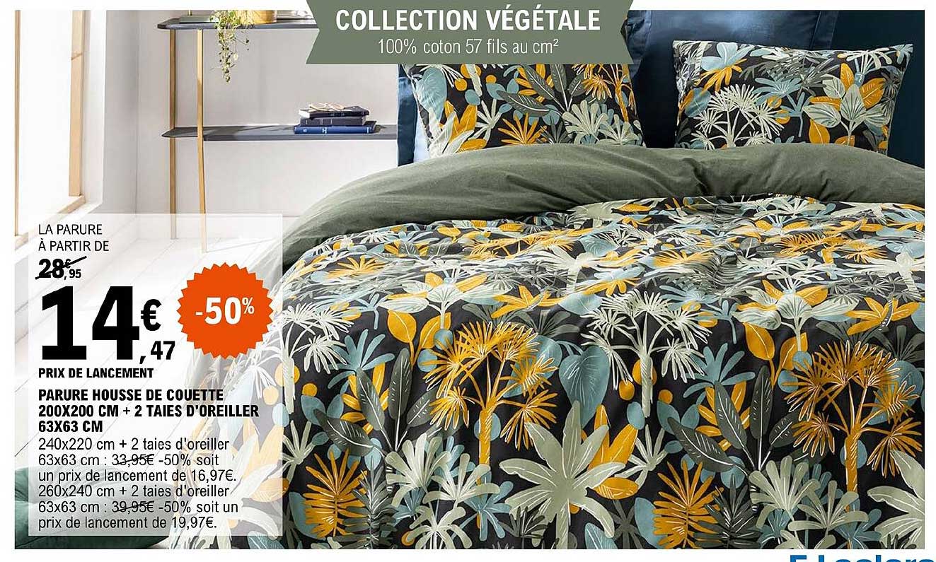 parure housse de couette 200 x 200 cm + 2 taies d'oreiller 63 x 63 cm