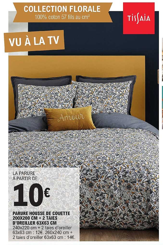 parure housse de couette 200x200 cm + 2 taies d'oreiller 63x63 cm