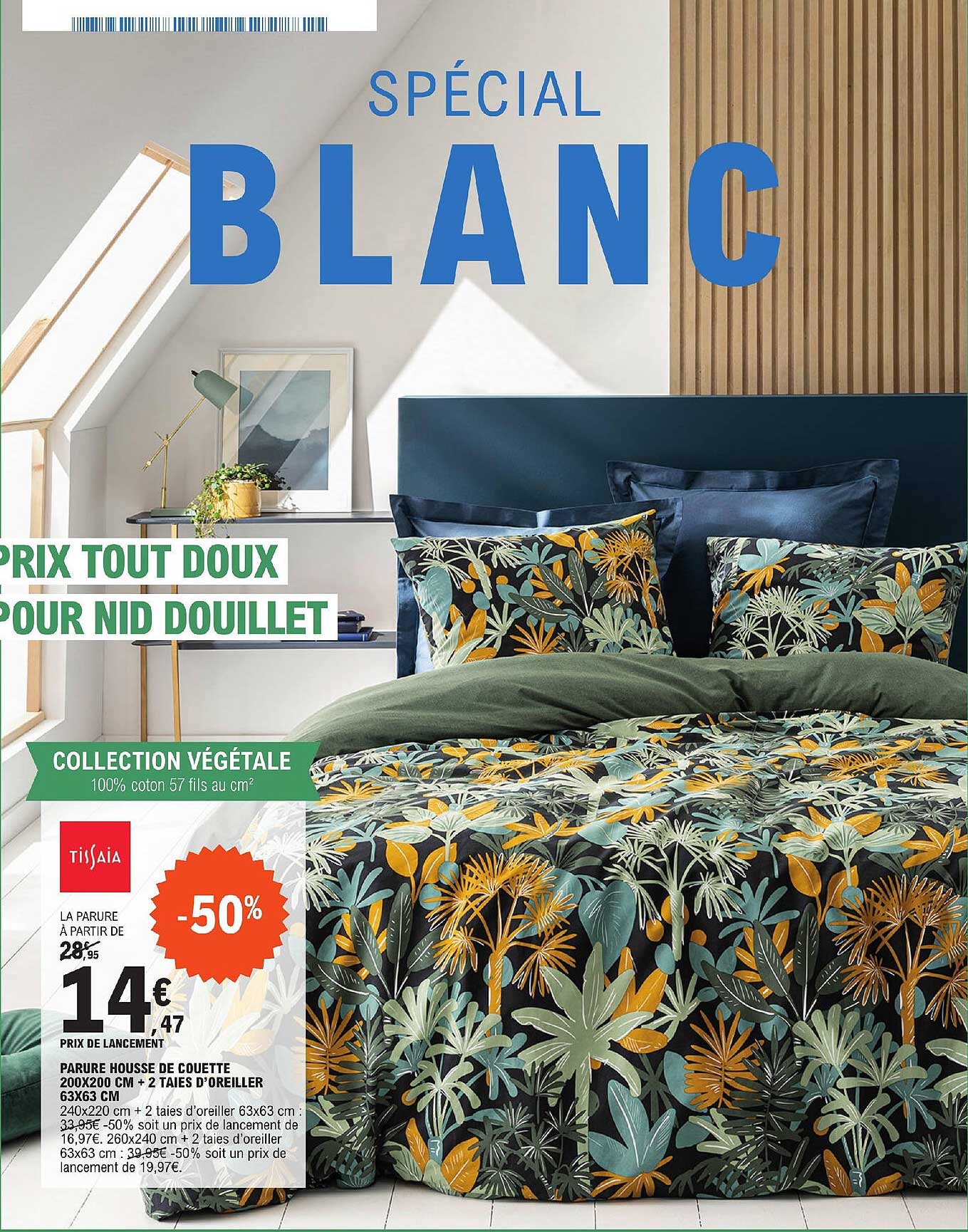 parure housse de couette 200x200 cm + 2 taies d'oreiller 63x63 cm