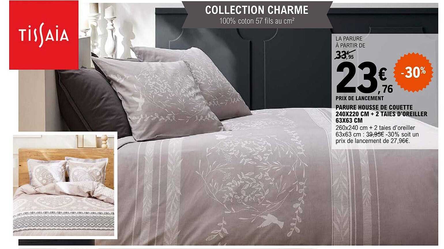 parure housse de couette 240 x 220 cm + 2 taies d'oreiller 63 x 63 cm tissaia