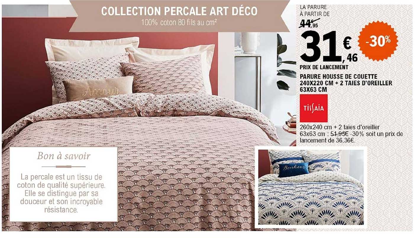 parure housse de couette 240 x 220 cm + 2 taies d'oreiller 63 x 63 cm tissaia