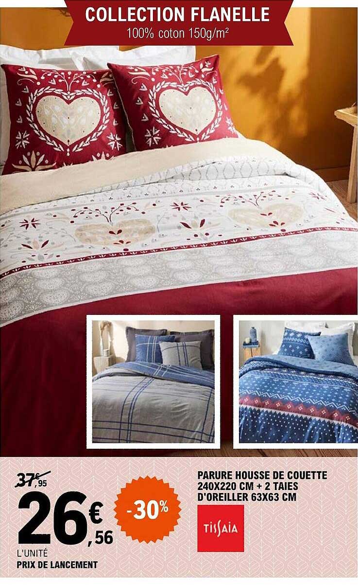 parure housse de couette 240 x 220 cm + 2 taies d'oreiller 63 x 63 cm tissaia