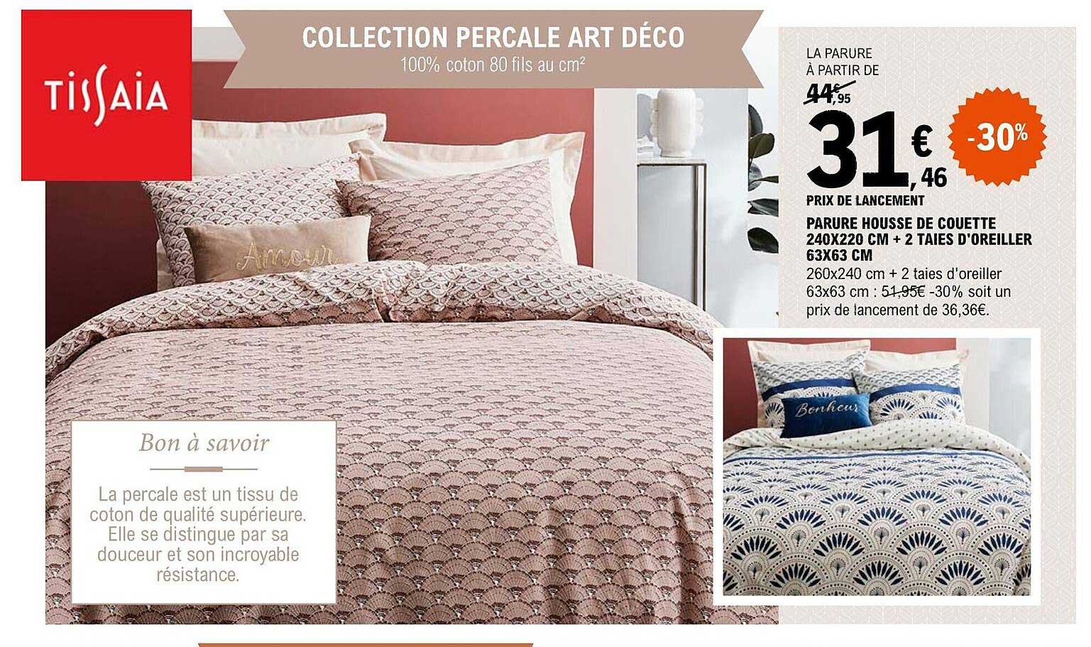 parure housse de couette 240 x 220 cm + 2 taies d'oreiller 63 x 63 cm tissaia