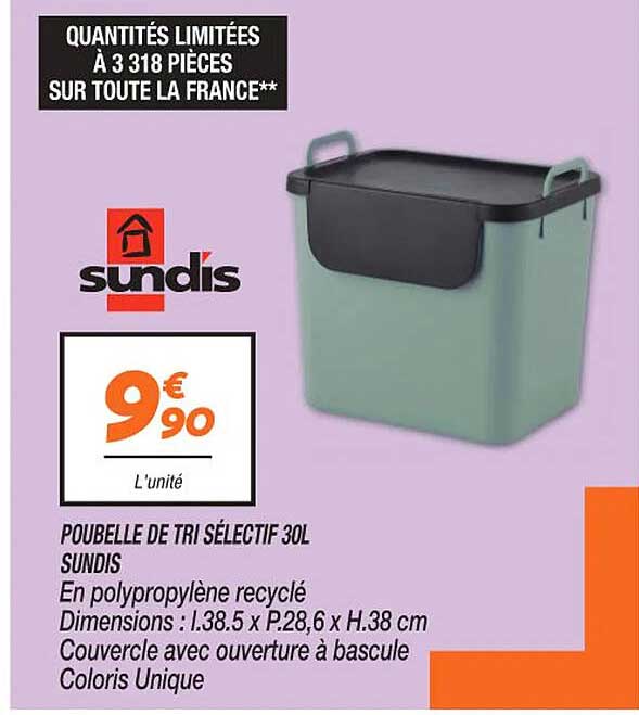 poubelle de tri sélectif 30l sundis