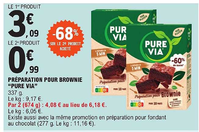 préparation pour brownie "pure via"