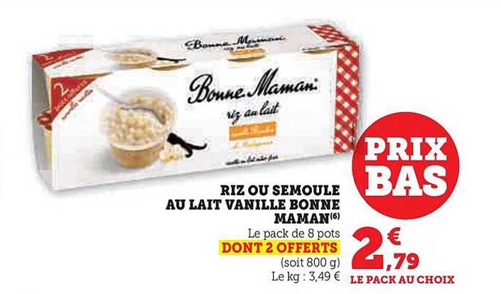 riz ou semoule au lait vanillé bonne maman