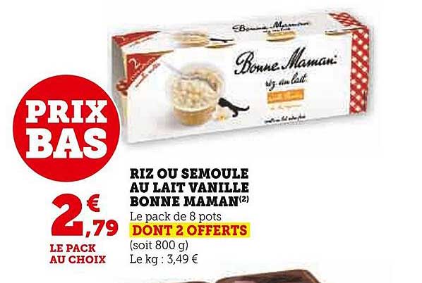 riz ou semoule au lait vanille bonne maman