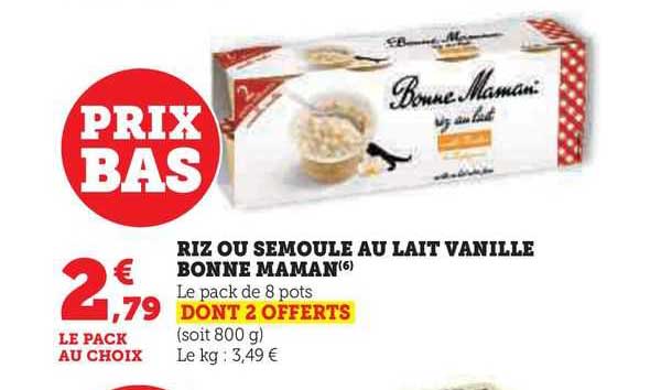 riz ou semoule au lait vanille bonne maman