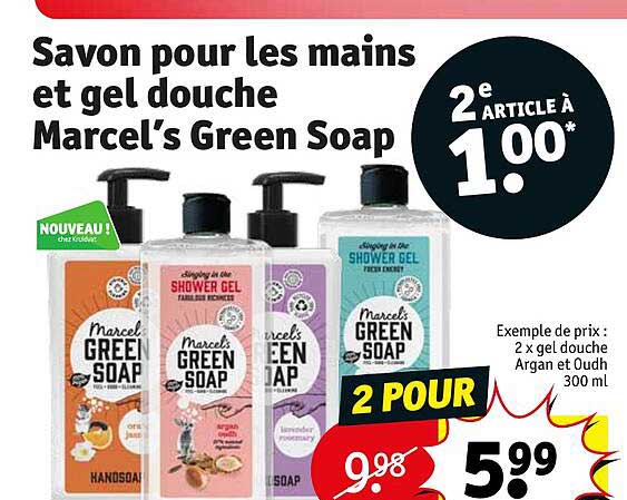 savon pour les mains et gel douche marcel's green soap