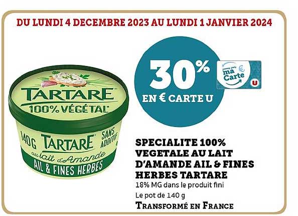 spécialité 100% végétale au lait d'amande ail & fines herbes tartare