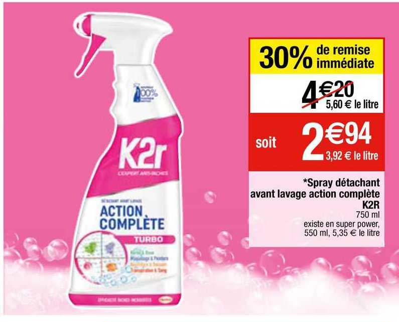 spray détachant avant lavage action complète k2r