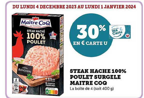 steak haché 100% poulet surgelé maître coq