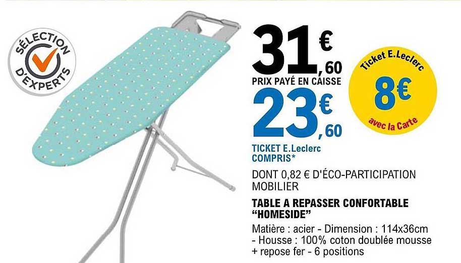 table à repasser confortable "homeside"