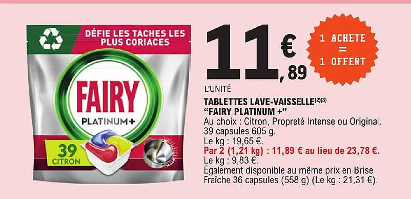 tablettes lave-vaisselle "fairy platinum+"