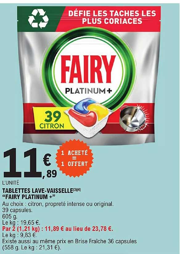 tablettes lave-vaisselle "fairy platinum+"