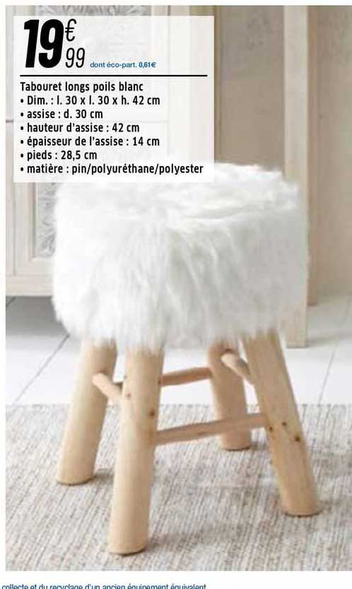 tabouret longs poils blanc