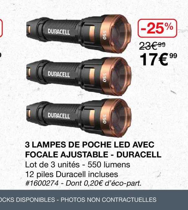 3 lampes de poche led avec focale ajustable - duracell