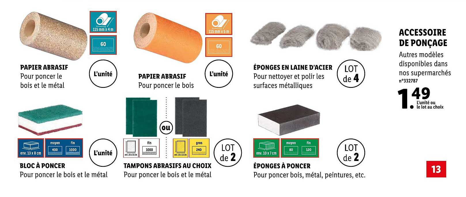 accessoire de ponçage : papier abrasif, éponges en laine d'acier