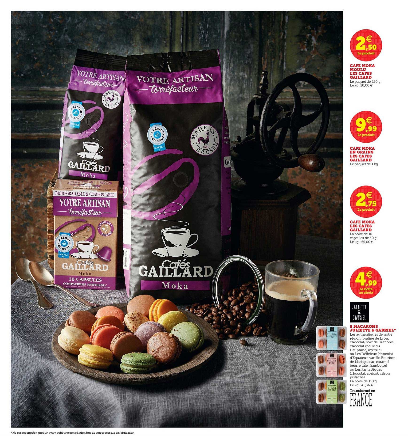 café moka moulu les café gaillard, café moka en grains, 8 macarons juliette & gabriel