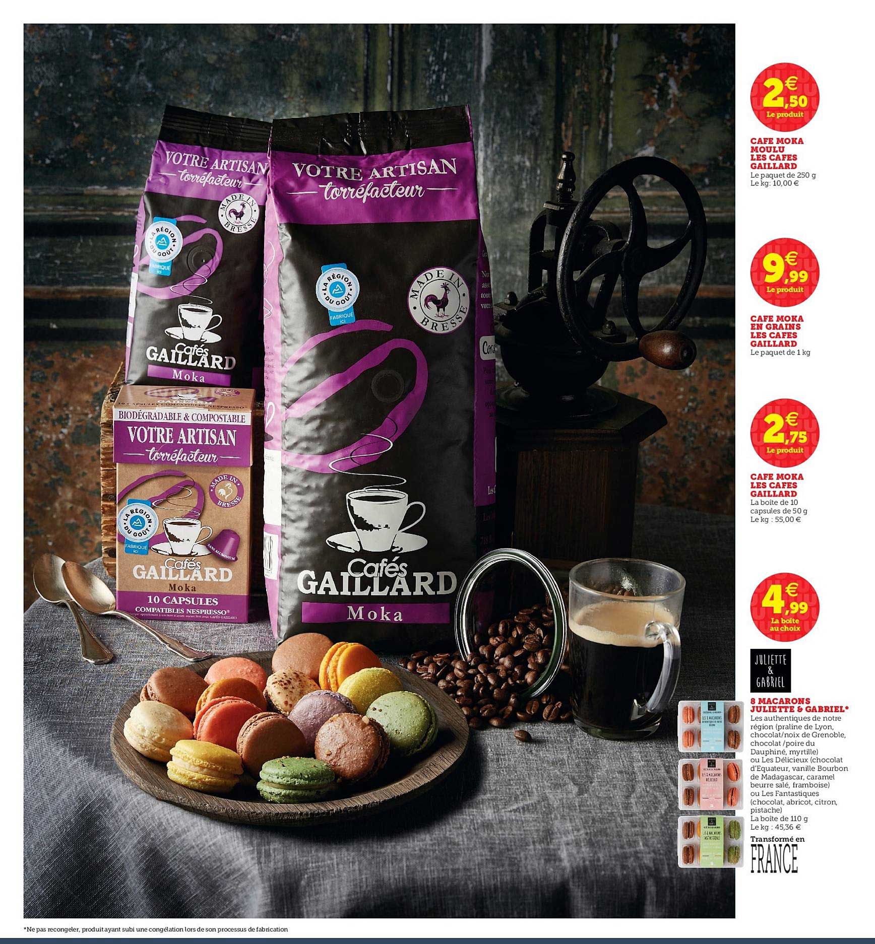 café moka moulu les cafés gaillard, café moka en grains, 8 macarons juliette & gabriel