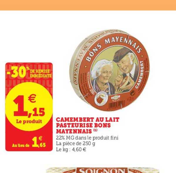 camembert au lait pasteurisé bons mayennais