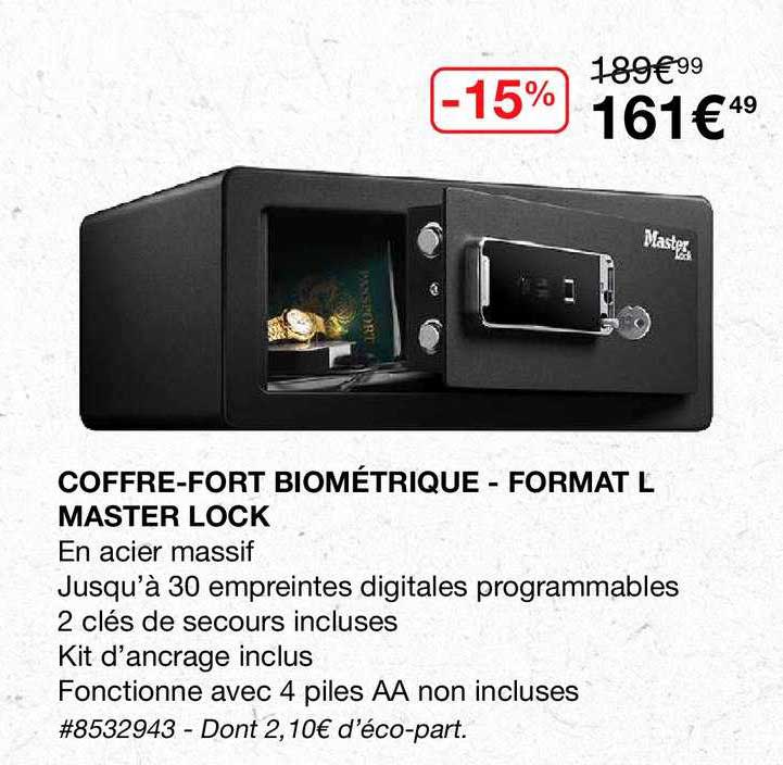 Coffre-fort Biométrique - Format L Master Lock