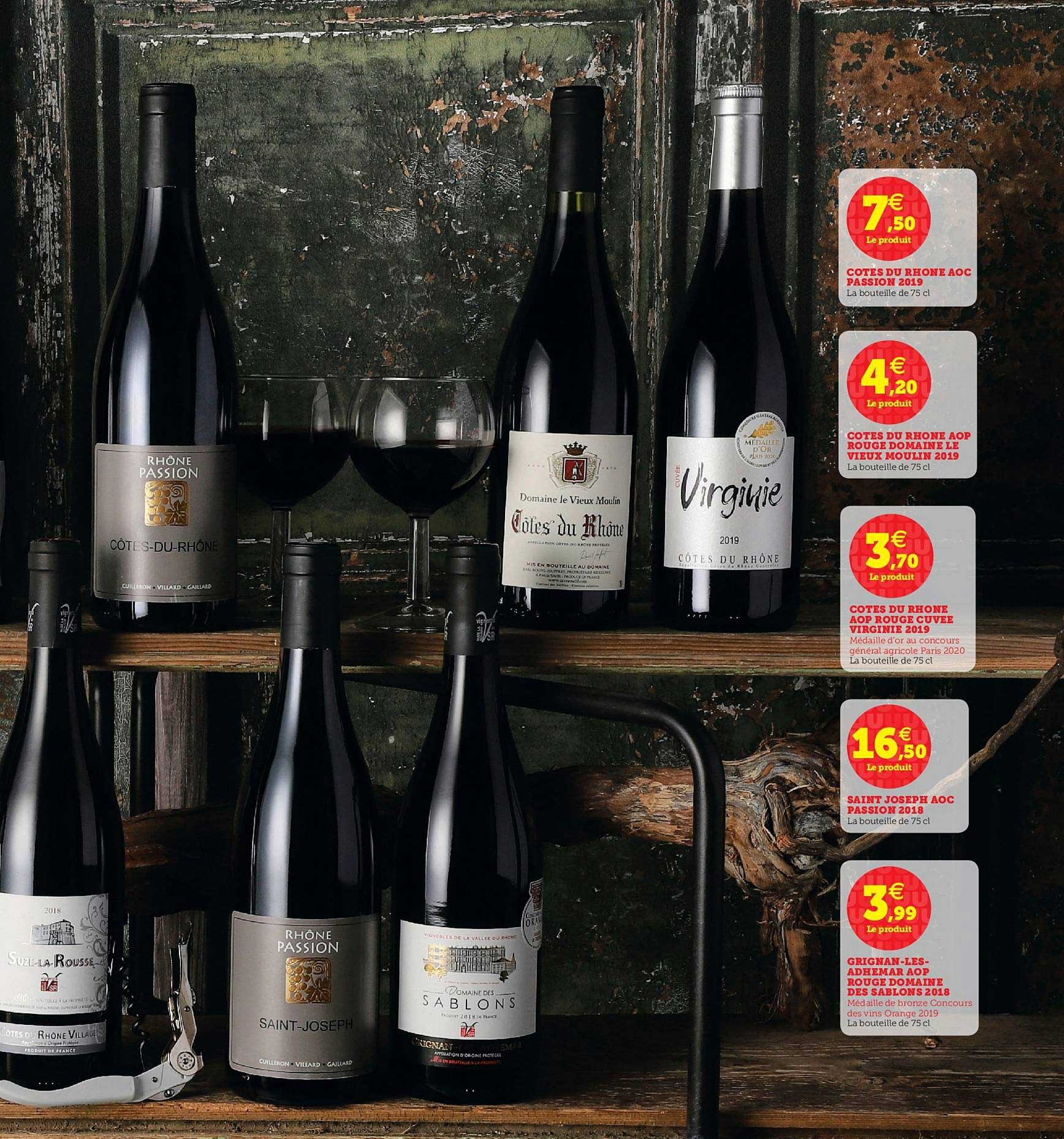côtes du rhône aoc passion 2019, côte de rhône aop rouge domaine le vieux moulin 2019, côtes du rhône aop rouge cuvée virginie 2019