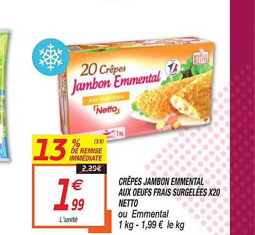 crêpes jambon emmental aux oeufs frais surgelées x20 netto