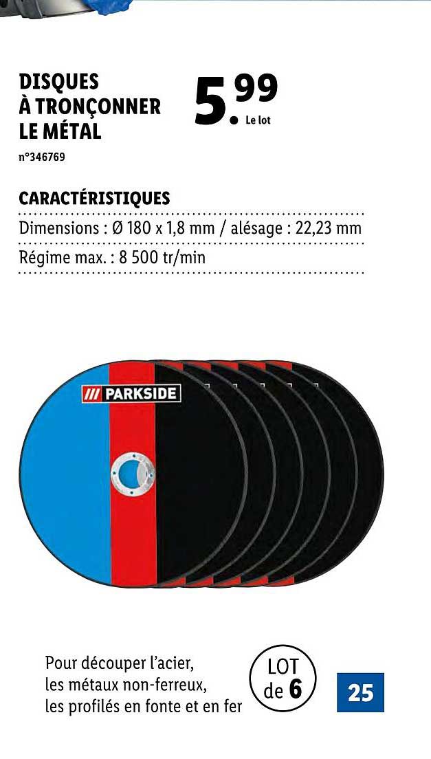 Disques à Tronçonner Le Métal Parkside
