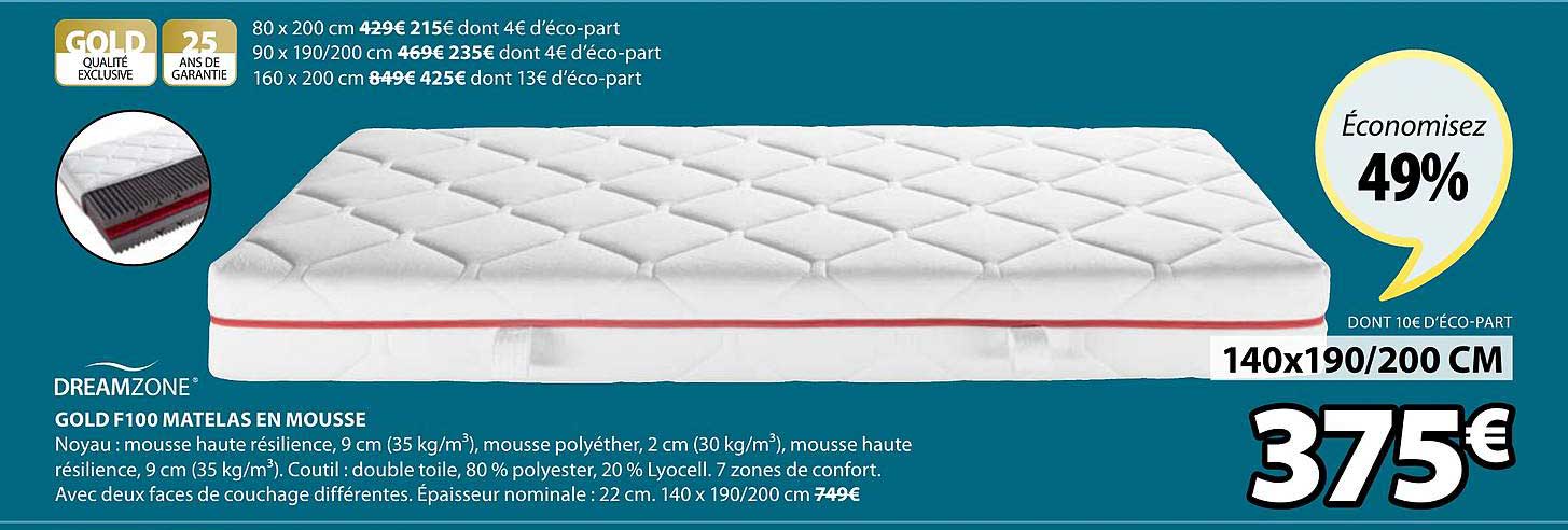 gold f100 matelas en mousse